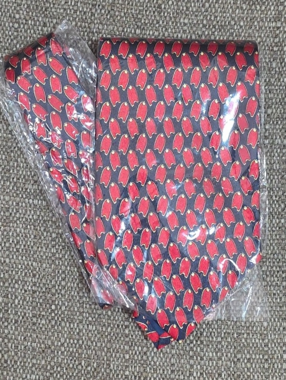Sun's King Red Tulip Motif Silk Tie on Black
